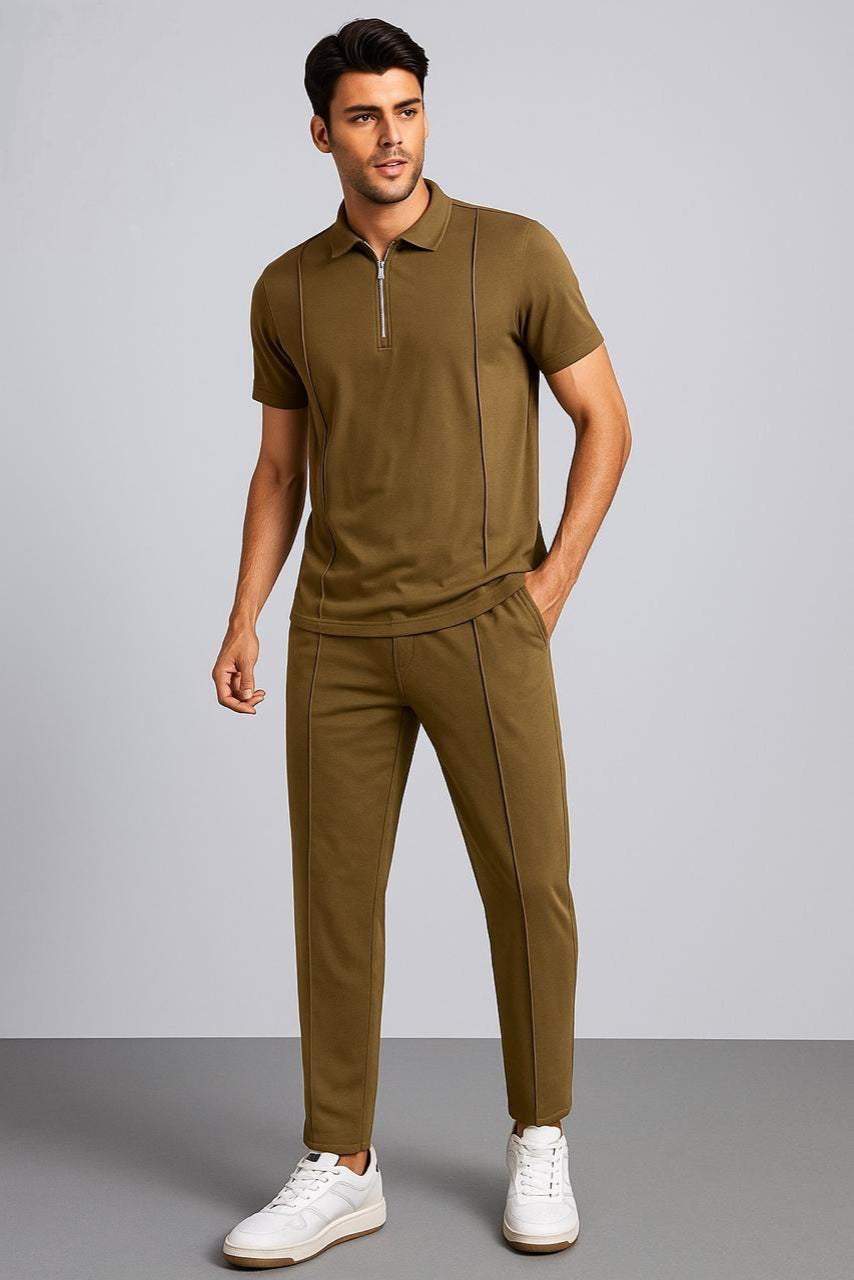 Men's Textured Zip Polo & Trousers Co-ord Set AZ-7700