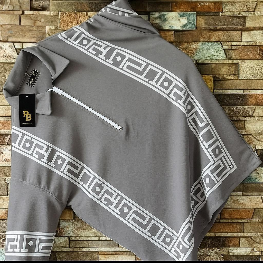 Men's Diagonal-Stripe High Neck T-Shirt with Zipper Detail AZ-9995