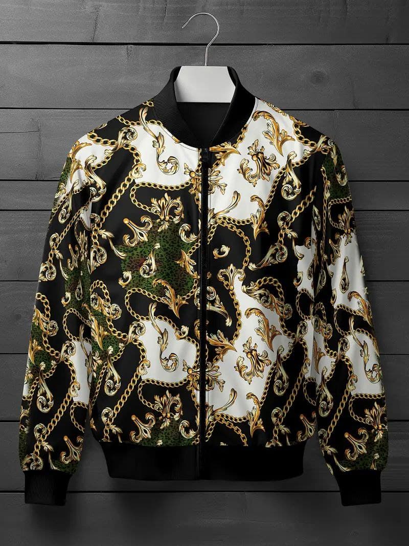 Men's Baroque Chain Print Bomber Jacket AZ 7777