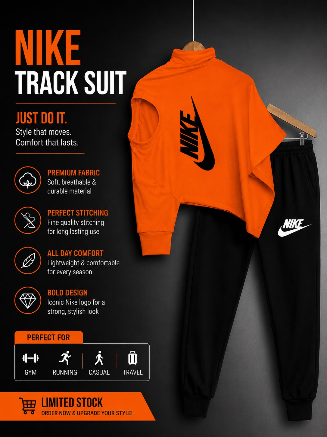 Nike Track Suit (Orange & Black) AZ-8104