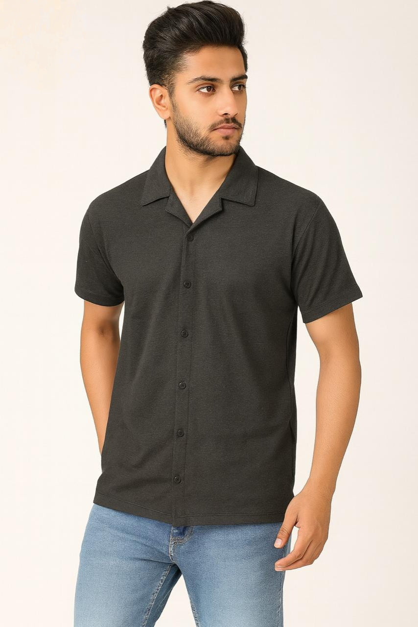 Men’s Short Sleeve Casual Button-Up Shirt – White,Gray,Black AZ-001