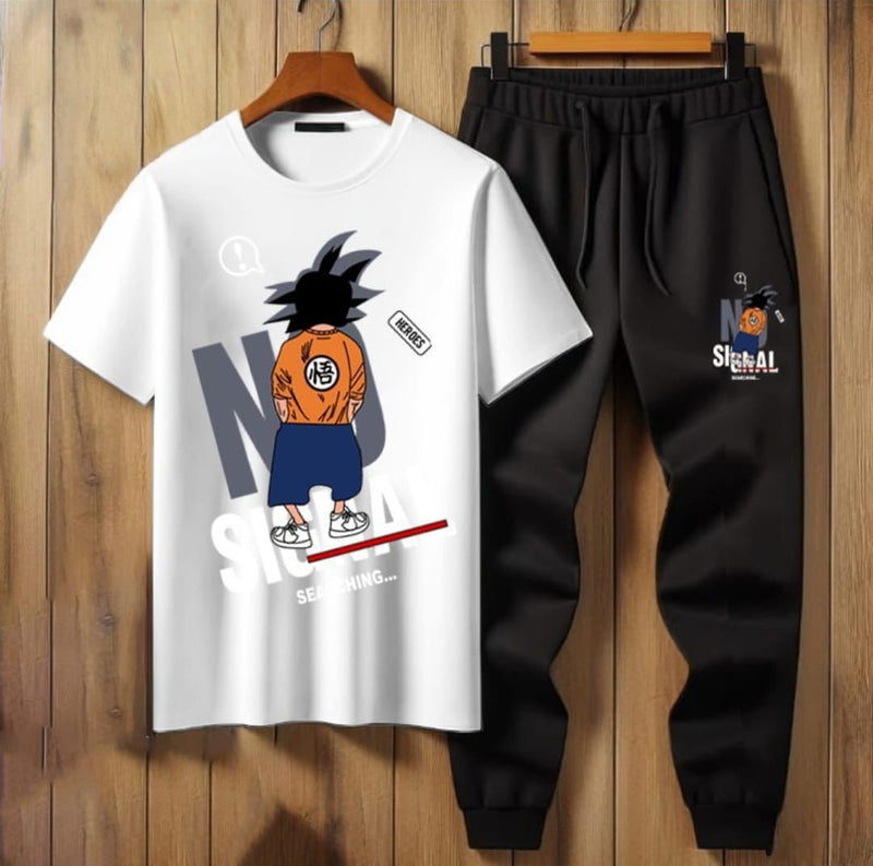 Anime-Themed "No Signal" Graphic T-Shirt and Joggers Set AZ-6600