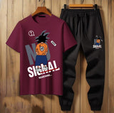 Anime-Themed "No Signal" Graphic T-Shirt and Joggers Set AZ-6600