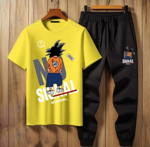 Anime-Themed "No Signal" Graphic T-Shirt and Joggers Set AZ-6600