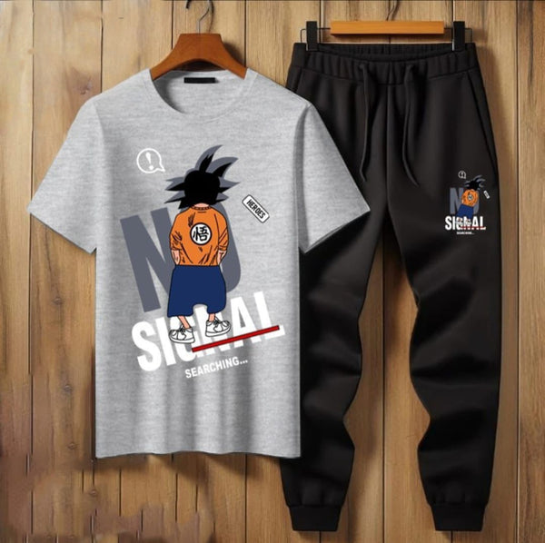 Anime-Themed "No Signal" Graphic T-Shirt and Joggers Set AZ-6600