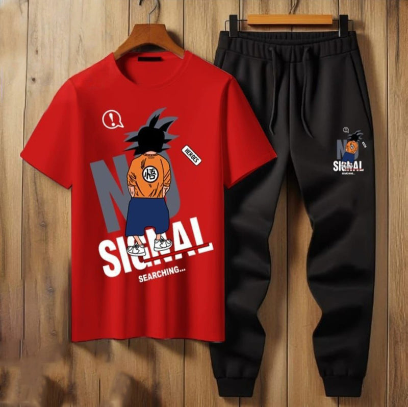 Anime-Themed "No Signal" Graphic T-Shirt and Joggers Set AZ-6600