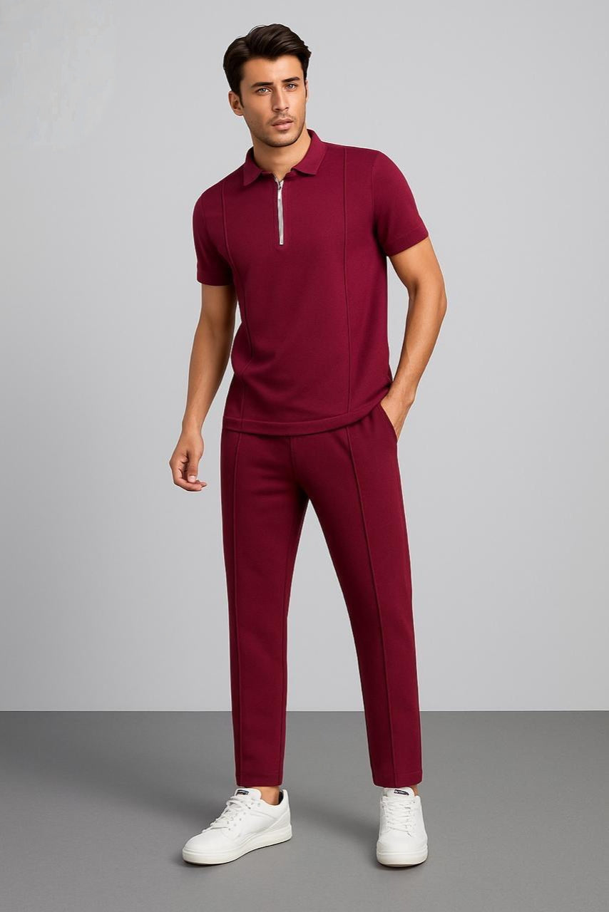 Men's Textured Zip Polo & Trousers Co-ord Set AZ-7700