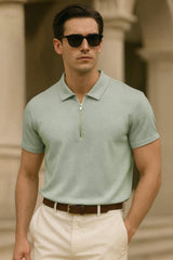 Men's Textured Zip-Up Polo Shirt