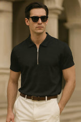 Men's Textured Zip-Up Polo Shirt