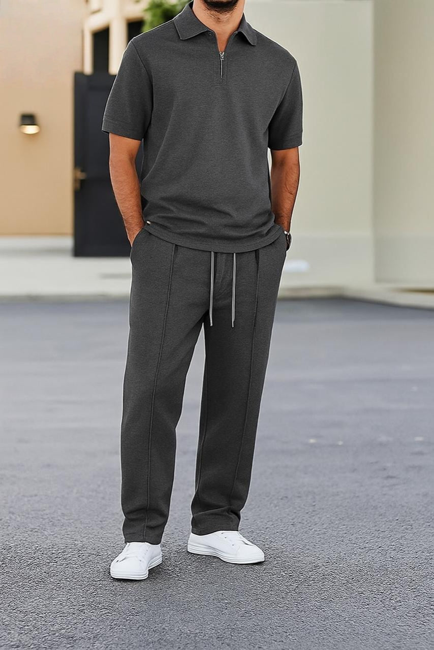 Men's Zip Polo Shirt & Relaxed Fit Sweatpants Co-ord Set AZ-9999