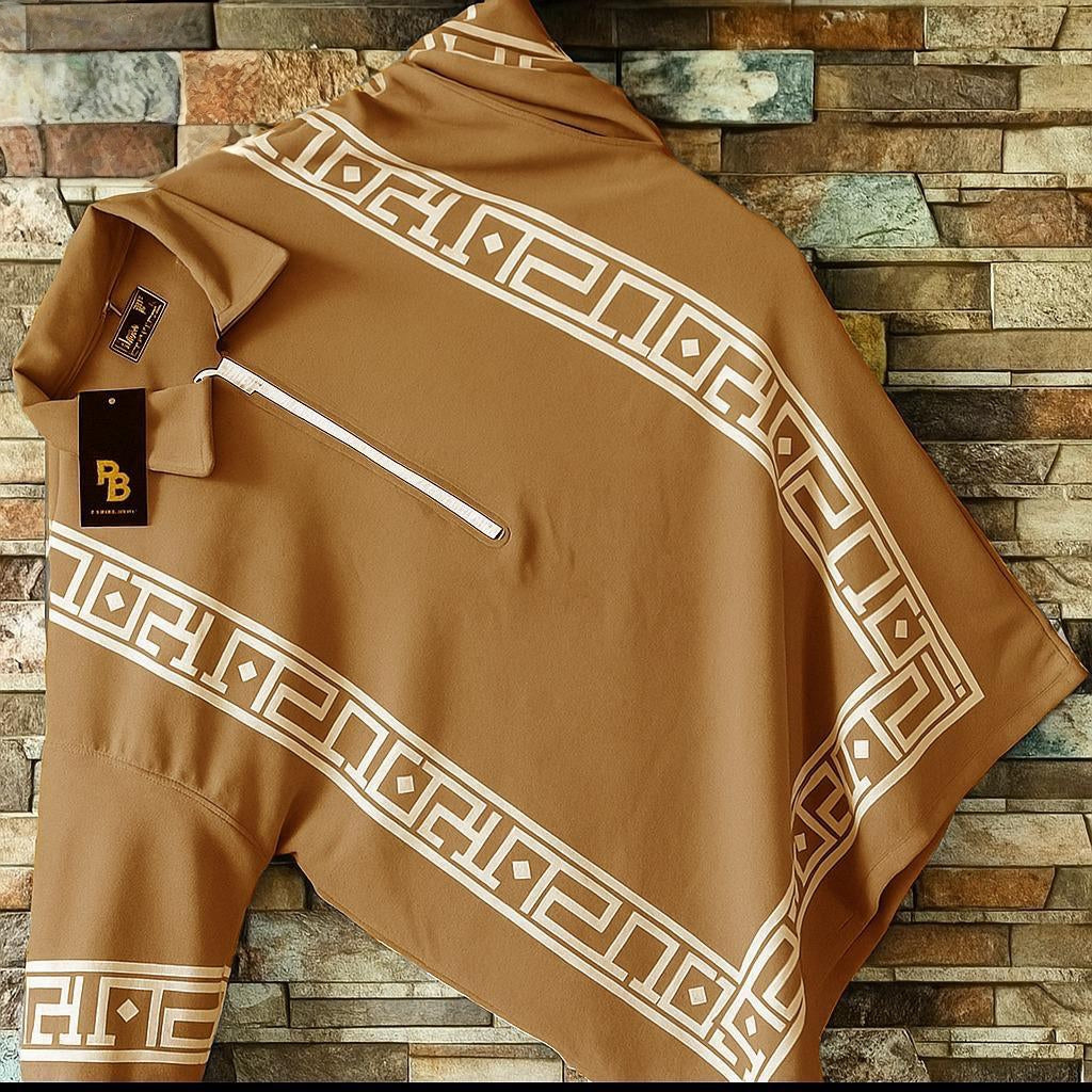 Men's Diagonal-Stripe High Neck T-Shirt with Zipper Detail AZ-9995