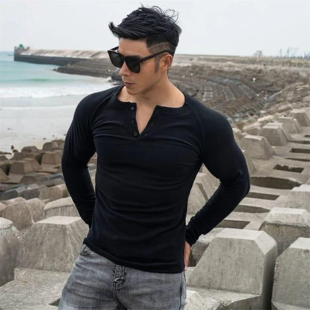 Men's Long-Sleeve Henley Raglan T-Shirt AZ-8884