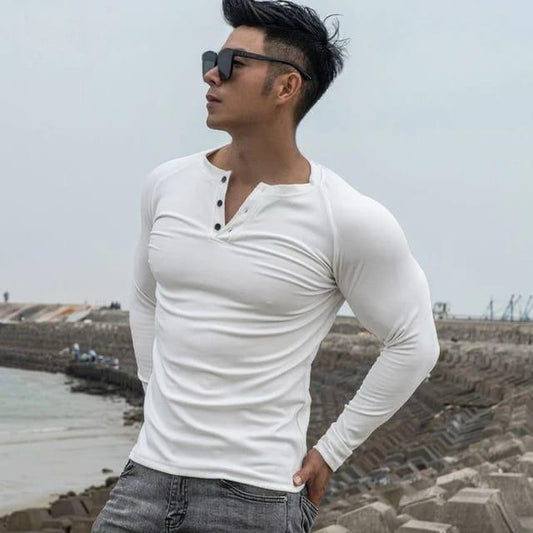 Men's Long-Sleeve Henley Raglan T-Shirt AZ-8884
