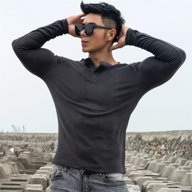 Men's Long-Sleeve Henley Raglan T-Shirt AZ-8884