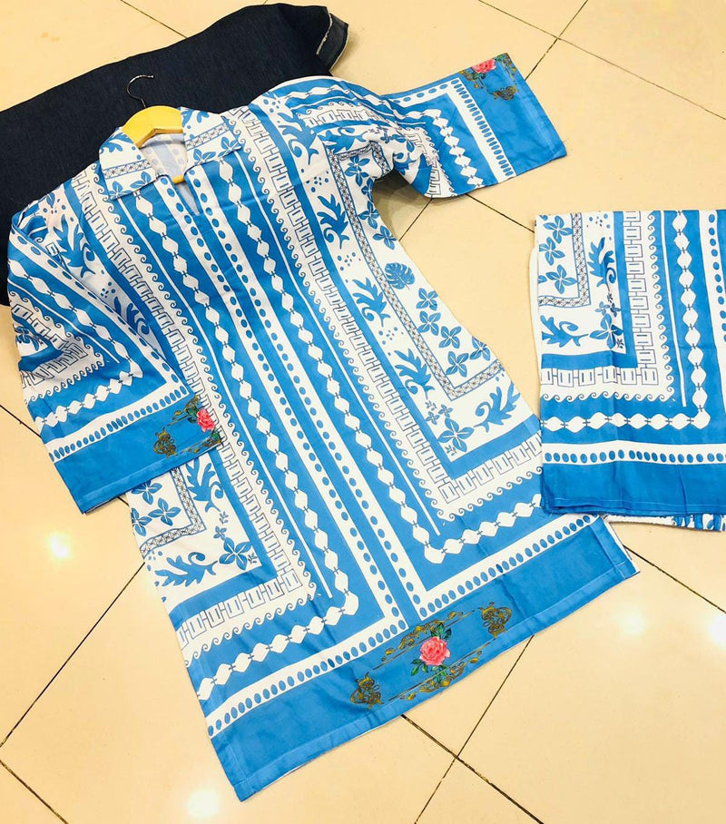 Women's Two-Piece Blue Floral Printed Co-ord Set AZ-3320