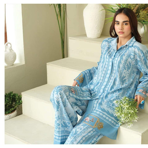 Women's Two-Piece Blue Floral Printed Co-ord Set AZ-3320