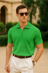 Men's Knitted Short-Sleeve Polo Shirt with Zipper AZ-2234