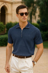 Men's Knitted Short-Sleeve Polo Shirt with Zipper AZ-2234