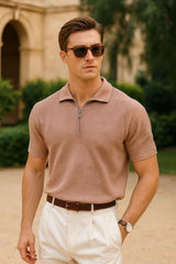 Men's Knitted Short-Sleeve Polo Shirt with Zipper AZ-2234