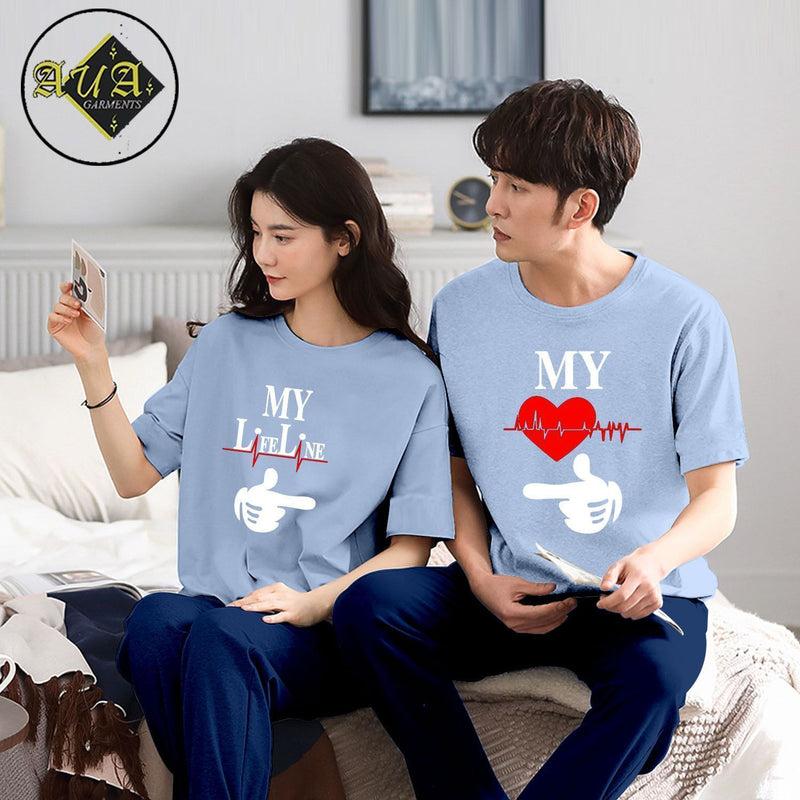 Couple's Coordinated Printed T-Shirt and Pajama Lounge Wear Set AZ-3300