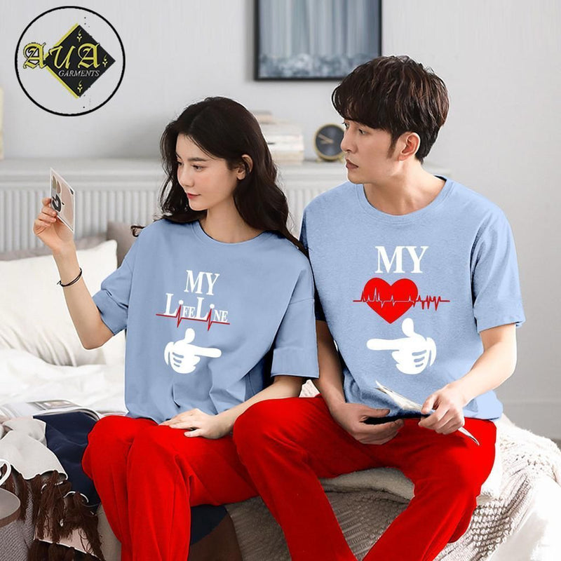 Couple's Coordinated Printed T-Shirt and Pajama Lounge Wear Set AZ-3300