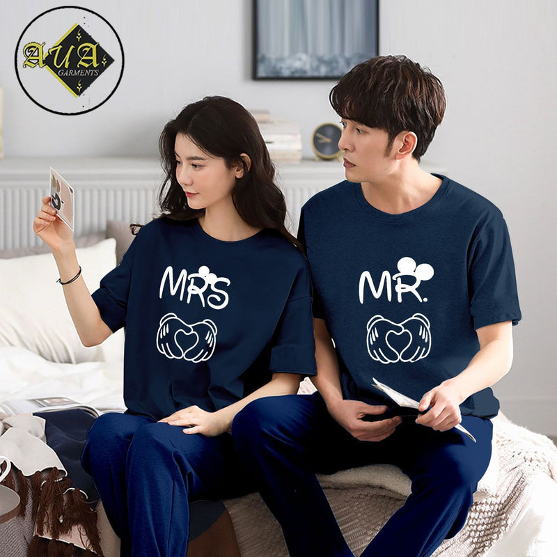 Couple's Coordinated Printed T-Shirt and Pajama Lounge Wear Set AZ-3300