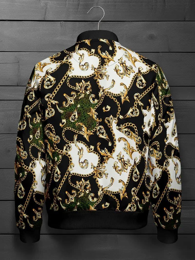Men's Baroque Chain Print Bomber Jacket AZ 7777