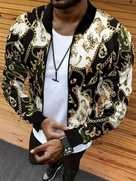 Men's Baroque Chain Print Bomber Jacket AZ 7777