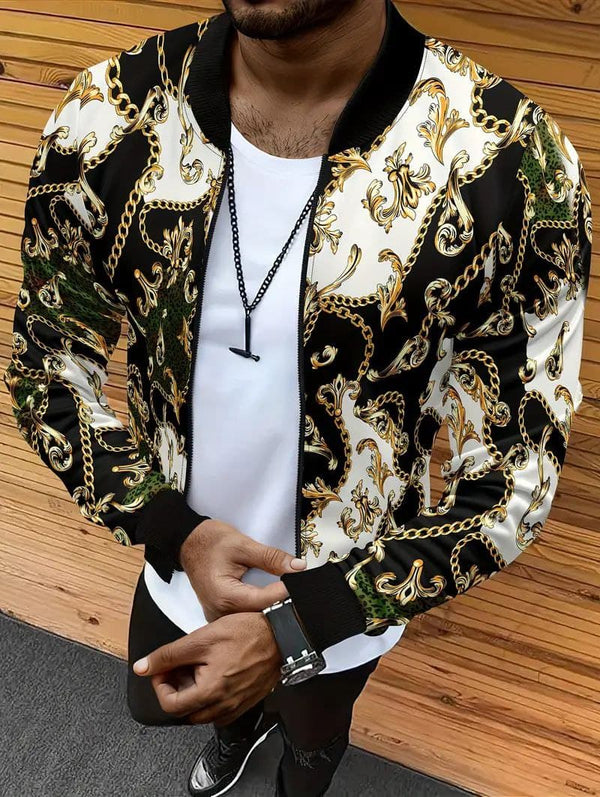 Men's Baroque Chain Print Bomber Jacket AZ 7777