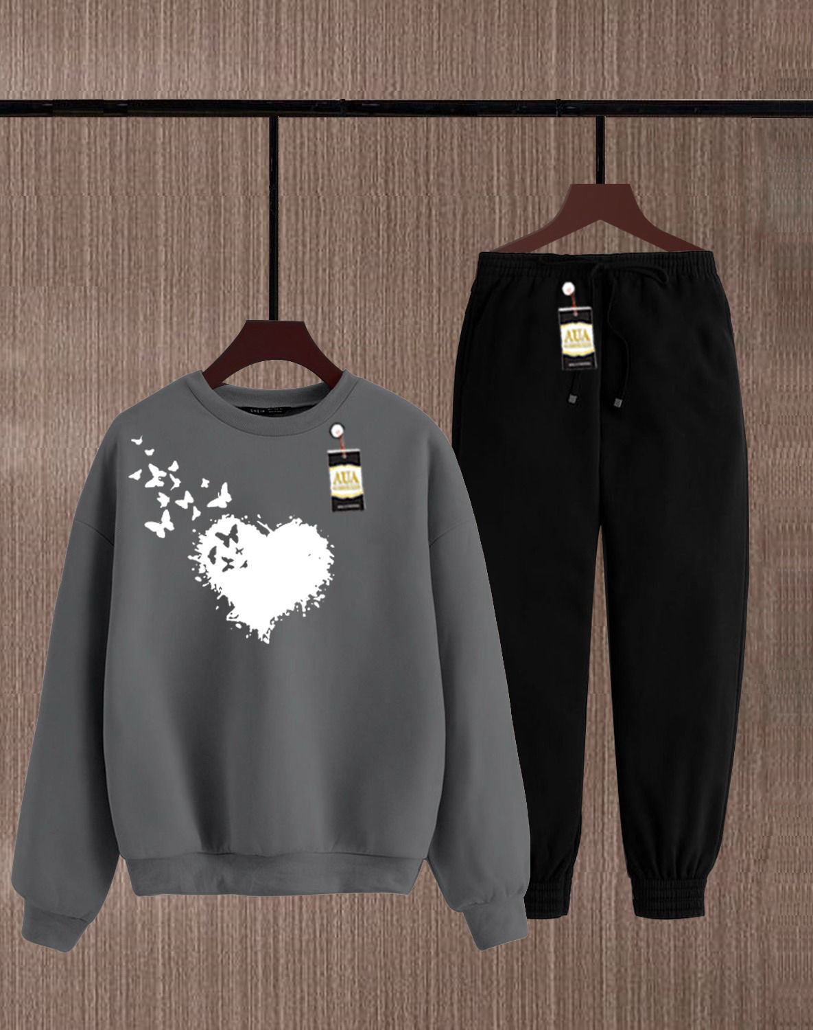Grey and Black Graphic Sweatshirt and Jogger Set AZ-4444