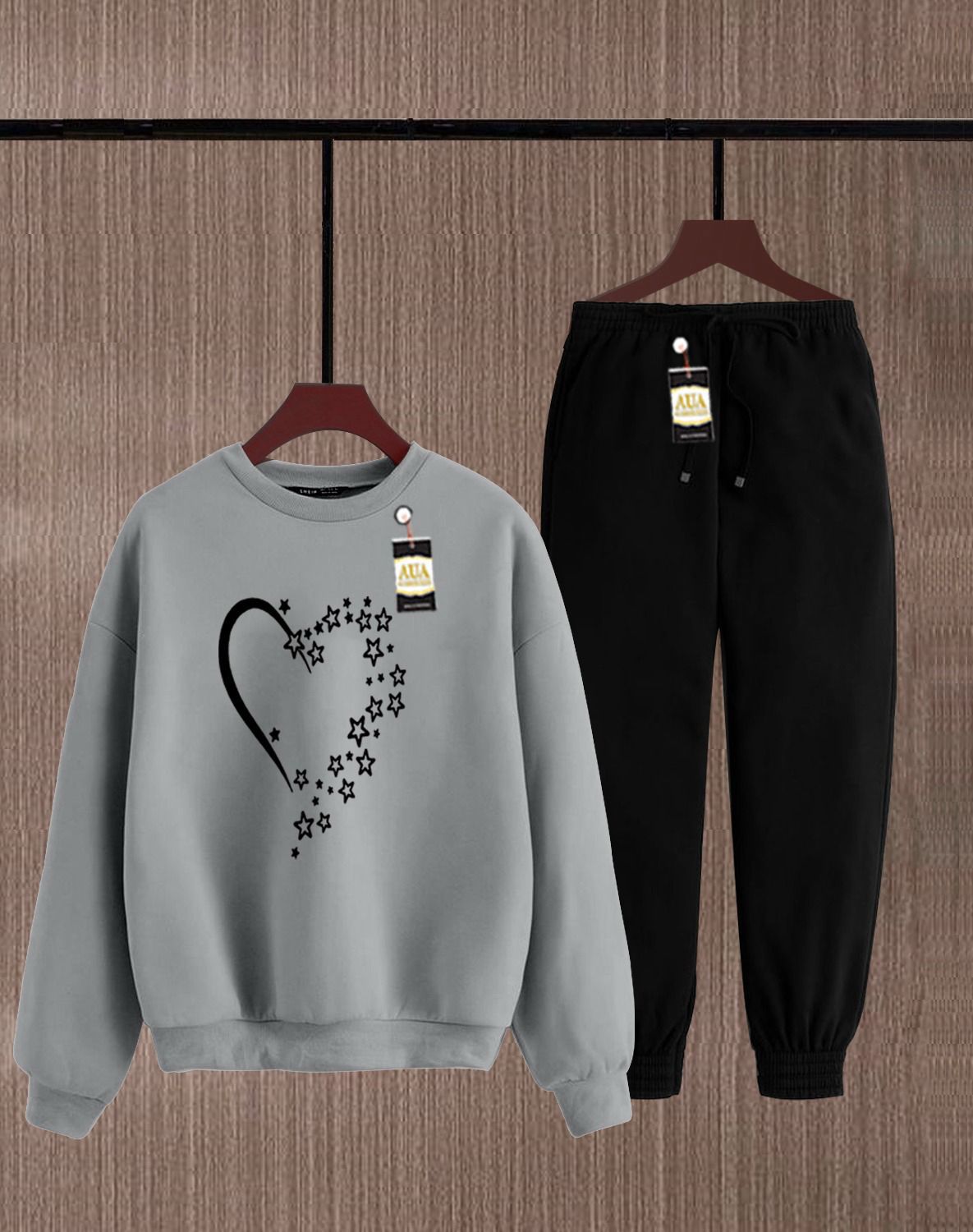Grey and Black Graphic Sweatshirt and Jogger Set AZ-4444