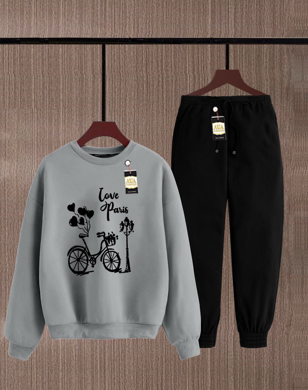 Grey and Black Graphic Sweatshirt and Jogger Set AZ-4444