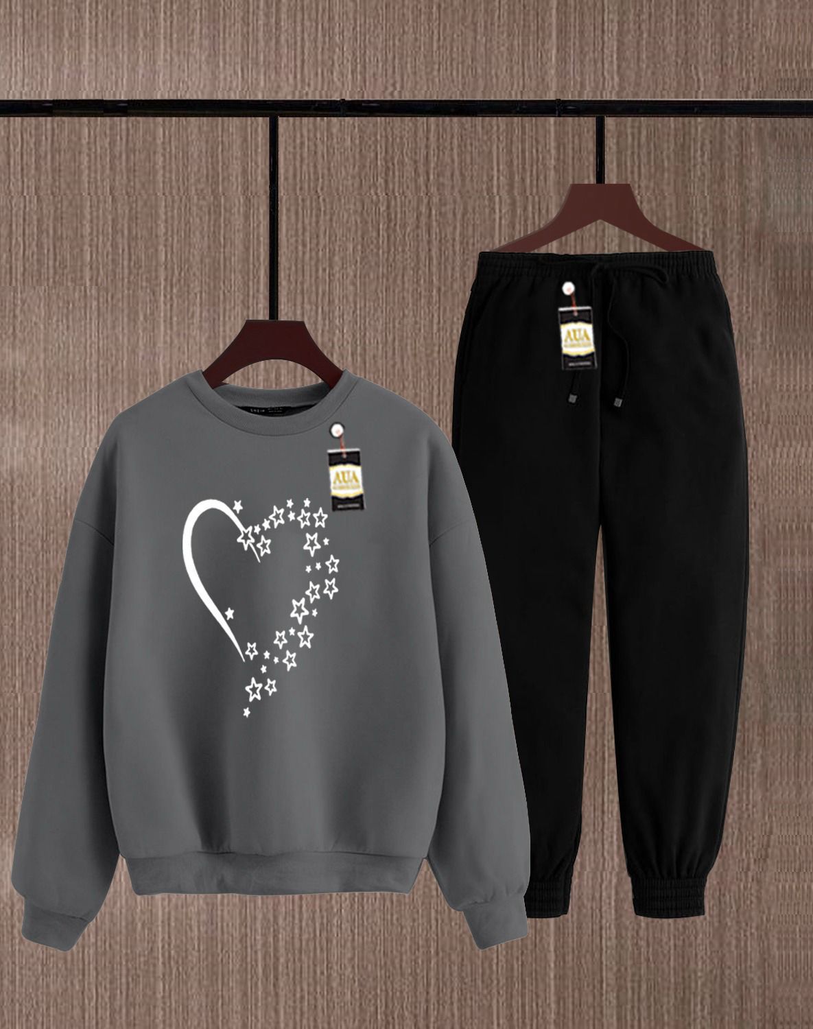 Grey and Black Graphic Sweatshirt and Jogger Set AZ-4444