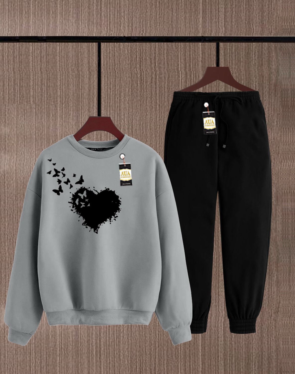 Grey and Black Graphic Sweatshirt and Jogger Set AZ-4444