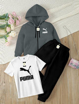 Kids' 3-Piece Tracksuit Set: Zipper Hoodie, Graphic T-Shirt, and Jogger Pants AZ-0055