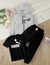 Kids' 3-Piece Tracksuit Set: Zipper Hoodie, Graphic T-Shirt, and Jogger Pants AZ-0055