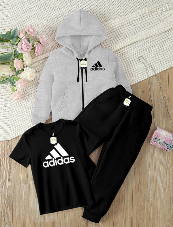 Kids' 3-Piece Tracksuit Set: Zipper Hoodie, Graphic T-Shirt, and Jogger Pants AZ-0055