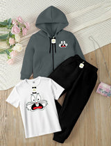 Kids' 3-Piece Tracksuit Set: Zipper Hoodie, Graphic T-Shirt, and Jogger Pants AZ-0055