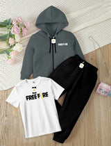 Kids' 3-Piece Tracksuit Set: Zipper Hoodie, Graphic T-Shirt, and Jogger Pants AZ-0055