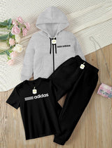 Kids' 3-Piece Tracksuit Set: Zipper Hoodie, Graphic T-Shirt, and Jogger Pants AZ-0055