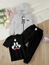 Kids' 3-Piece Tracksuit Set: Zipper Hoodie, Graphic T-Shirt, and Jogger Pants AZ-0055
