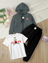 Kids' 3-Piece Tracksuit Set: Zipper Hoodie, Graphic T-Shirt, and Jogger Pants AZ-0055