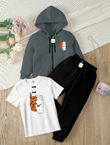 Kids' 3-Piece Tracksuit Set: Zipper Hoodie, Graphic T-Shirt, and Jogger Pants AZ-0055