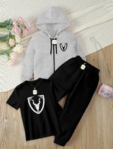 Kids' 3-Piece Tracksuit Set: Zipper Hoodie, Graphic T-Shirt, and Jogger Pants AZ-0055