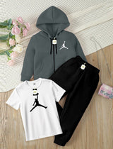 Kids' 3-Piece Tracksuit Set: Zipper Hoodie, Graphic T-Shirt, and Jogger Pants AZ-0055