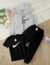 Kids' 3-Piece Tracksuit Set: Zipper Hoodie, Graphic T-Shirt, and Jogger Pants AZ-0055