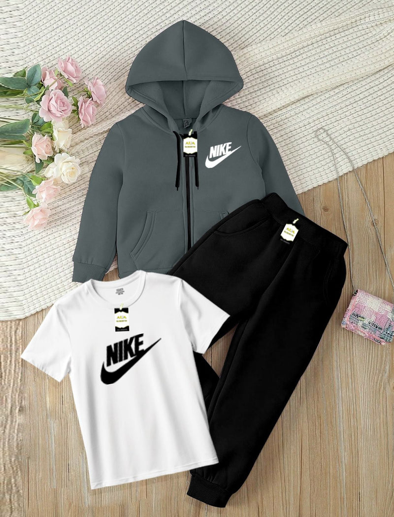 Kids' 3-Piece Tracksuit Set: Zipper Hoodie, Graphic T-Shirt, and Jogger Pants AZ-0055