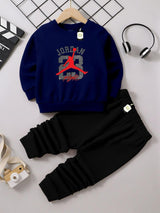 Kids' Graphic Crewneck Sweatshirt & Black Jogger Set – Cozy 2-Piece Fall/Winter Tracksuit AZ-1166