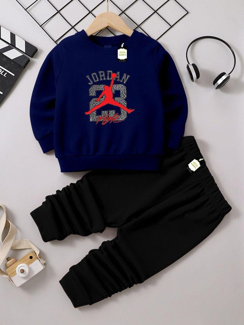 Kids' Graphic Crewneck Sweatshirt & Black Jogger Set – Cozy 2-Piece Fall/Winter Tracksuit AZ-1166