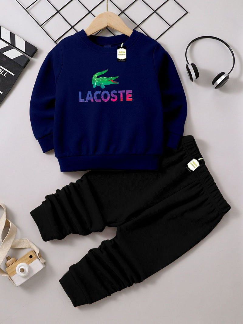 Kids' Graphic Crewneck Sweatshirt & Black Jogger Set – Cozy 2-Piece Fall/Winter Tracksuit AZ-1166